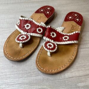 Jack Rogers USA Classic Jacks Flat Sandal in Red & White Leather Size 6